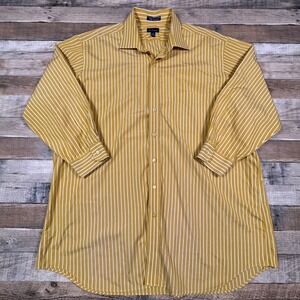 Paul Fredrick Mens Dress Shirt Mustard Yellow White Stripe 18.5 34/35 Cotton